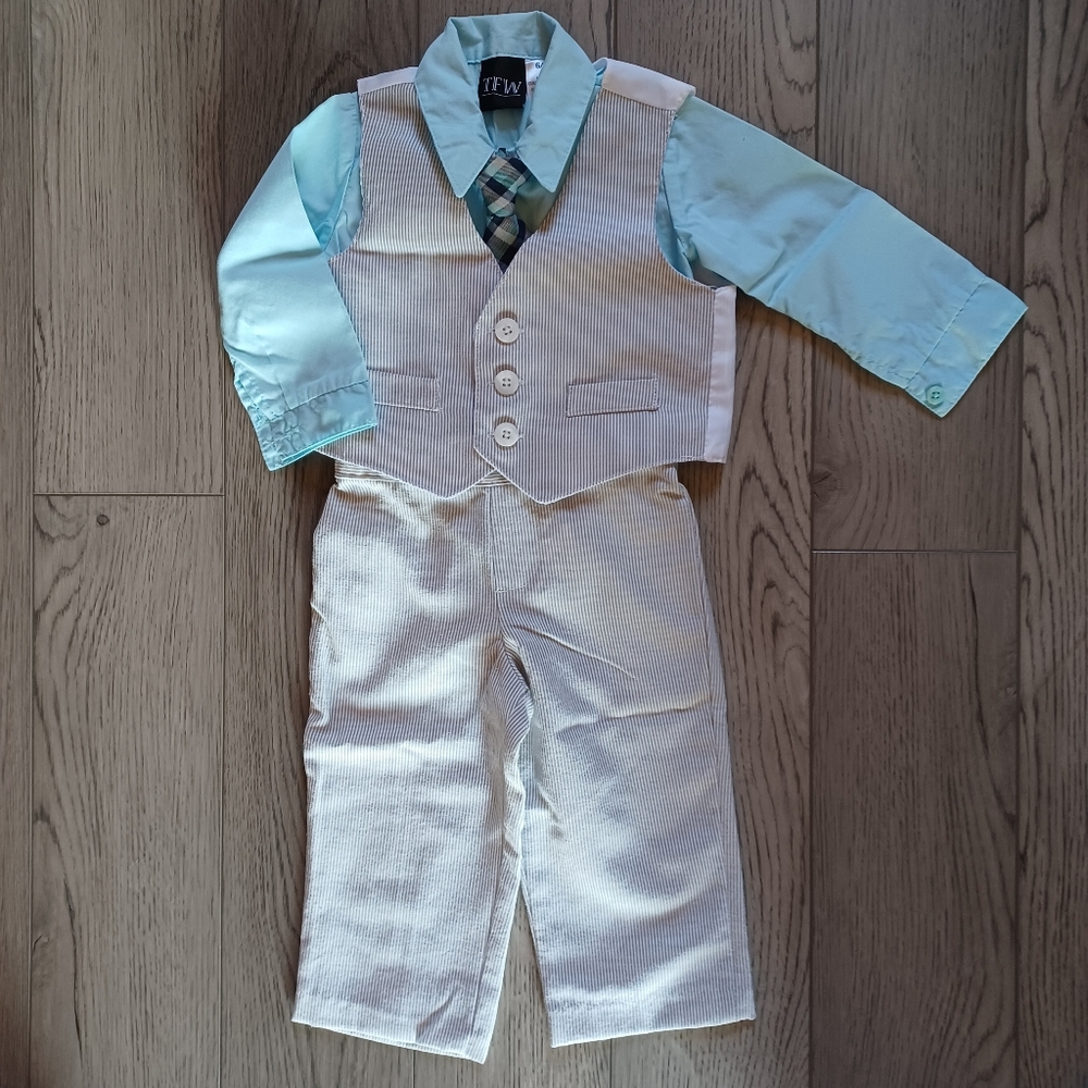 TFW 4 Piece Suit Size 6/9 Months Teal Gray Blue White